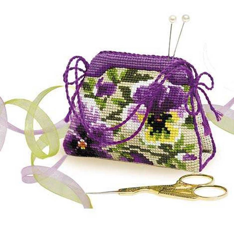 RIOLIS - Pansy Pincushion 1039, Cross Stitch Kits 4,33" x 3,15", Cross Stitch Kits for Beginners & Advanced, Crossstitching Kit Adult, Embroidery Counted Stitching Kit